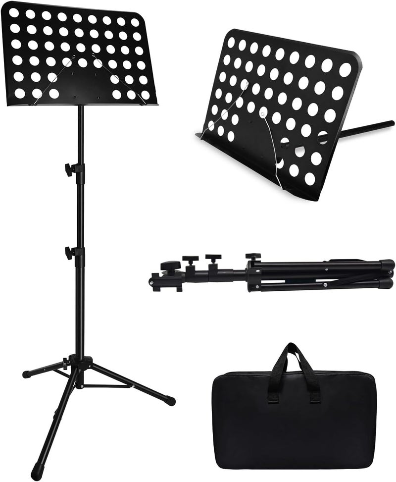 HOLANHING 57IN Sheet Music Stand, Tall Music Stand for Sheet Music High Stability, Adjustable Portable Music Stand with Carrying Bag for Guitar, Violin, Ukulele (33-57IN-B) - Image 1